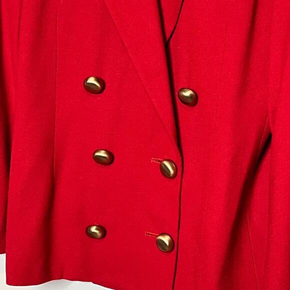 VINTAGE red wool double breasted gold button blazer size 8 preppy old money - Picture 3 of 6